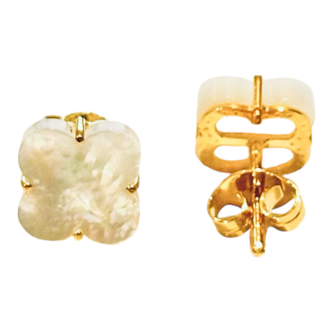 Bông vàng 18k cỏ 4 lá hột trắng